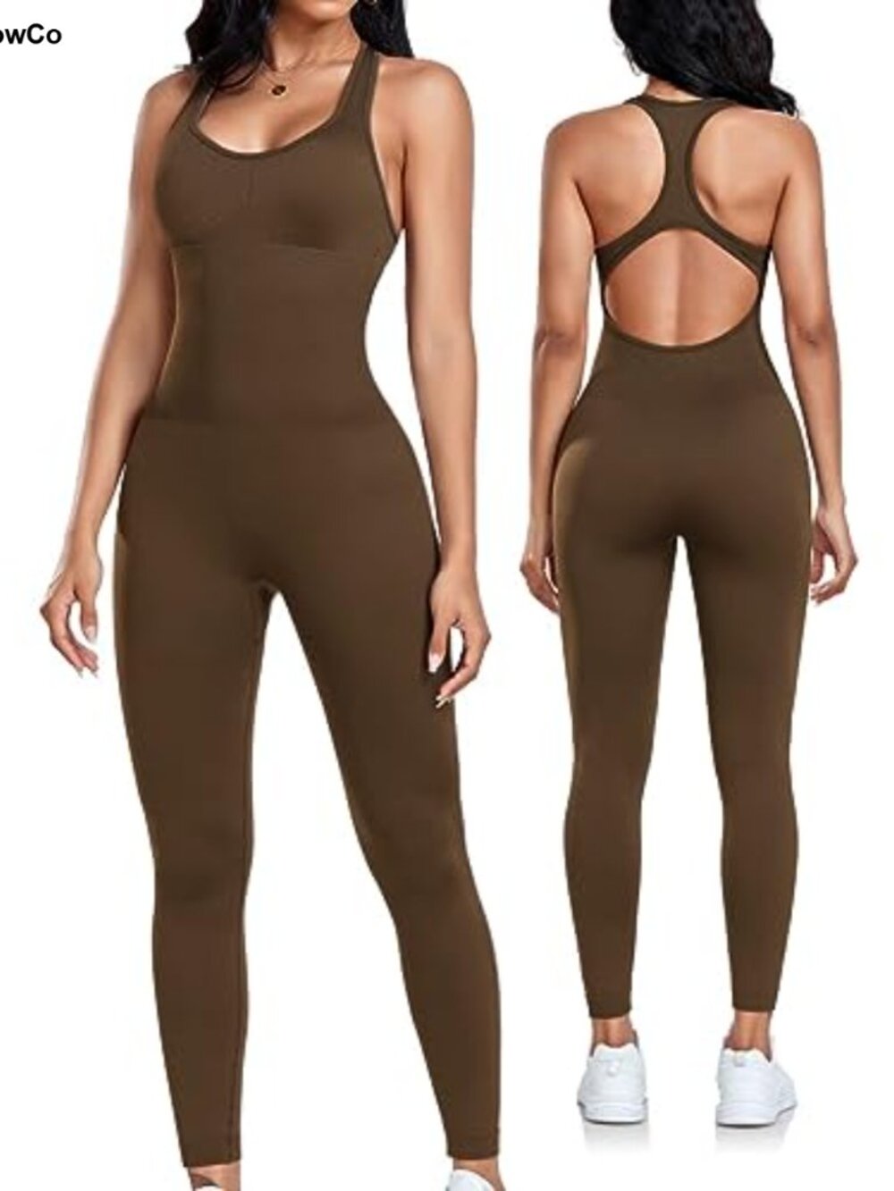 Seamless Workout Jumpsuit Racerback Tummy Control Padded Slim Fit